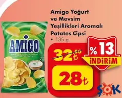 AMİGO YOĞURT VE MEVSİM YEŞİLLİKLERİ AROMALI PATATES CİPSİ 135 G